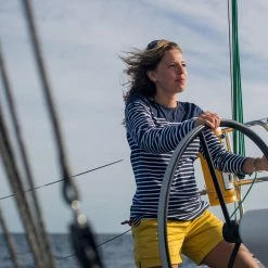 Tribord Sailing Long-sleeved Sailor's T-shirt 100 Blue White