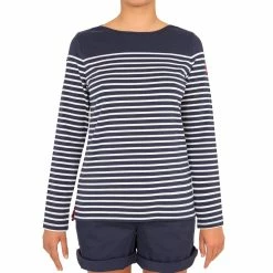 Tribord Sailing Long-sleeved Sailor's T-shirt 100 Blue White