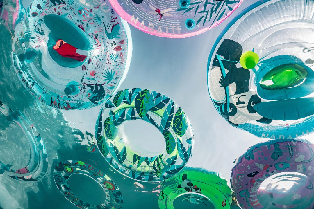 Nabaiji Swimming Kids' Inflatable Swim Ring 3-6 Years 51 Cm Beige SAVANNAH Print