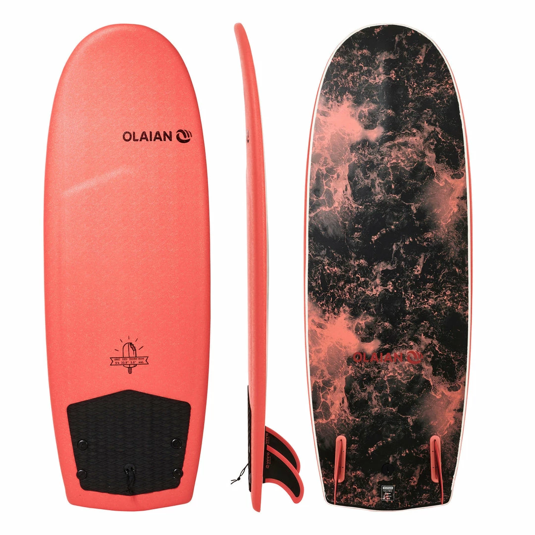 Olaian 900 5'4" Foam Surfboard With 2 Fins Surfing