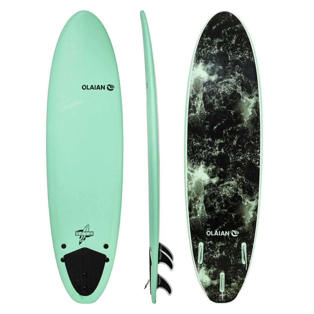 Olaian Surfing 900 Foam Surfboard 7' 60L Curved Dual Stringer W/ Traction Pad & Fins