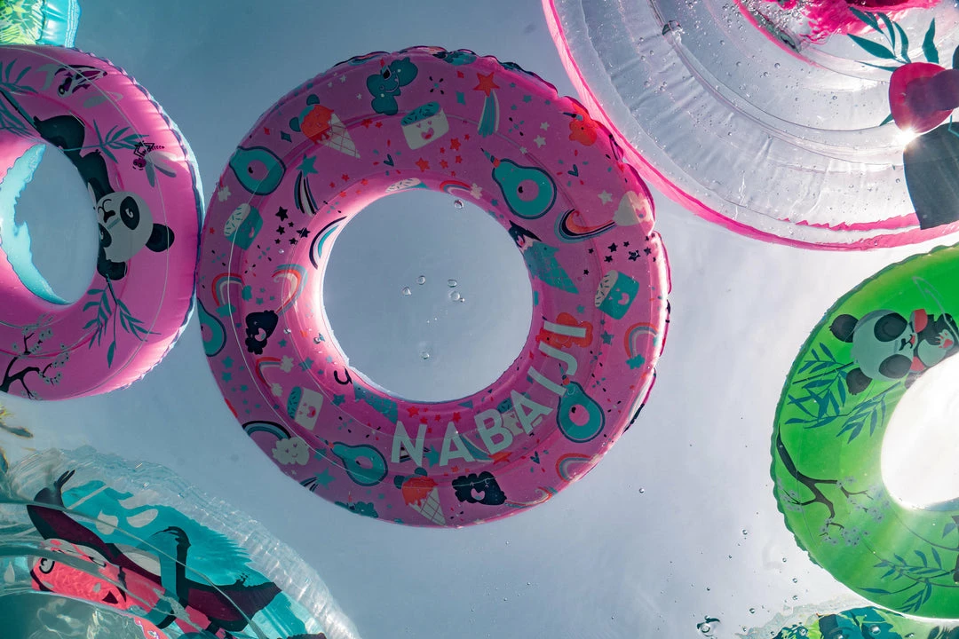 Nabaiji Swimming Kids' Inflatable Swim Ring 3-6 Years 51 Cm Beige SAVANNAH Print