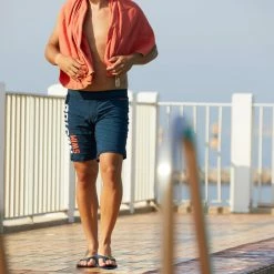 Nabaiji Swimming Microfibre Towel Size L 80 X 130 Cm - Dark Orange Striped