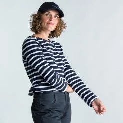 Tribord Sailing Long-sleeved Sailor's T-shirt 100 Blue White