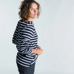 Tribord Sailing Long-sleeved Sailor's T-shirt 100 Blue White