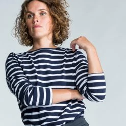 Tribord Sailing Long-sleeved Sailor's T-shirt 100 Blue White